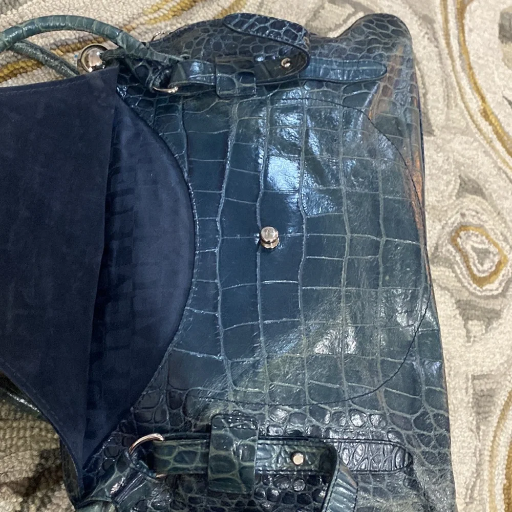 💕 Furla gorgeous turquoise crocodile Italian leather x large satchel bag 💕